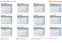 Kalender 2006 mit Ferien und Feiertagen Indonesien