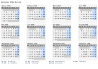 Kalender 2006 mit Ferien und Feiertagen Irland