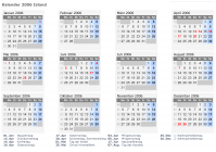 Kalender 2006 mit Ferien und Feiertagen Island