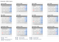 Kalender 2006 mit Ferien und Feiertagen Japan
