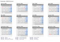Kalender 2006 mit Ferien und Feiertagen Kosovo