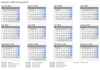Kalender 2006 mit Ferien und Feiertagen Liechtenstein
