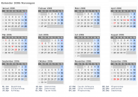Kalender 2006 mit Ferien und Feiertagen Norwegen