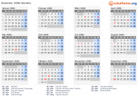 Kalender 2006 mit Ferien und Feiertagen Sambia