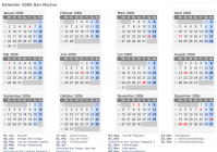 Kalender 2006 mit Ferien und Feiertagen San Marino