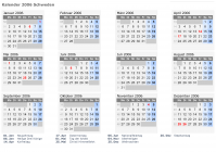 Kalender 2006 mit Ferien und Feiertagen Schweden