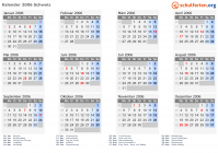 Kalender 2006 mit Ferien und Feiertagen Schweiz