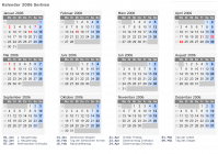 Kalender 2006 mit Ferien und Feiertagen Serbien