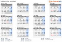 Kalender 2006 mit Ferien und Feiertagen Simbabwe