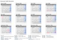 Kalender 2006 mit Ferien und Feiertagen Slowakei