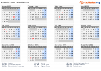Kalender 2006 mit Ferien und Feiertagen Tadschikistan