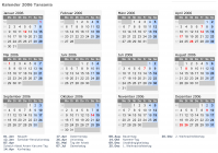 Kalender 2006 mit Ferien und Feiertagen Tansania