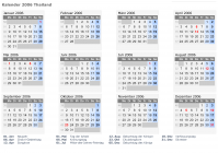 Kalender 2006 mit Ferien und Feiertagen Thailand