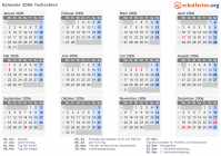 Kalender 2006 mit Ferien und Feiertagen Tschechien