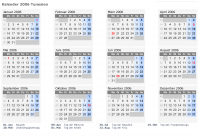 Kalender 2006 mit Ferien und Feiertagen Tunesien