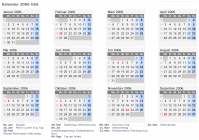 Kalender 2006 mit Ferien und Feiertagen USA