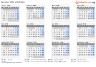 Kalender 2006 mit Ferien und Feiertagen Usbekistan