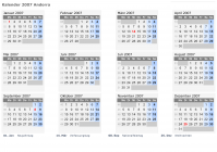 Kalender 2007 mit Ferien und Feiertagen Andorra
