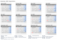 Kalender 2007 mit Ferien und Feiertagen Argentinien