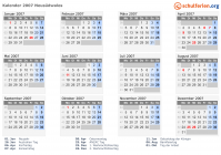 Kalender 2007 mit Ferien und Feiertagen Neusüdwales