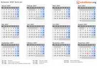 Kalender 2007 mit Ferien und Feiertagen Bahrain