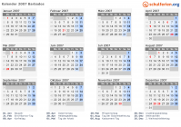 Kalender 2007 mit Ferien und Feiertagen Barbados