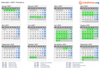 Kalender 2007 mit Ferien und Feiertagen Flandern