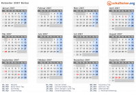 Kalender 2007 mit Ferien und Feiertagen Belize