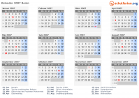 Kalender 2007 mit Ferien und Feiertagen Benin