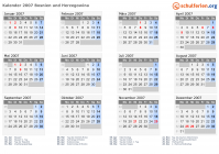 Kalender 2007 mit Ferien und Feiertagen Bosnien und Herzegowina