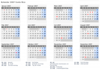Kalender 2007 mit Ferien und Feiertagen Costa Rica