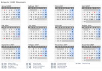 Kalender 2007 mit Ferien und Feiertagen Dänemark