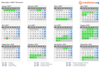 Kalender 2007 mit Ferien und Feiertagen Bremen