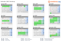 Kalender 2007 mit Ferien und Feiertagen Hamburg