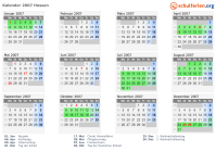 Kalender 2007 mit Ferien und Feiertagen Hessen