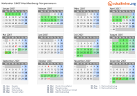 Kalender 2007 mit Ferien und Feiertagen Mecklenburg-Vorpommern