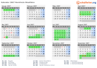 Kalender 2007 mit Ferien und Feiertagen Nordrhein-Westfalen