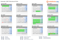 Kalender 2007 mit Ferien und Feiertagen Rheinland-Pfalz