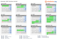 Kalender 2007 mit Ferien und Feiertagen Sachsen-Anhalt