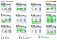 Kalender 2007 mit Ferien und Feiertagen Sachsen