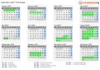 Kalender 2007 mit Ferien und Feiertagen Thüringen