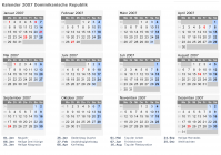 Kalender 2007 mit Ferien und Feiertagen Dominikanische Republik