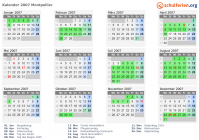 Kalender 2007 mit Ferien und Feiertagen Montpellier