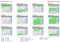 Kalender 2007 mit Ferien und Feiertagen Paris