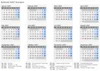 Kalender 2007 mit Ferien und Feiertagen Georgien