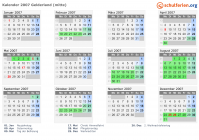Kalender 2007 mit Ferien und Feiertagen Gelderland (mitte)