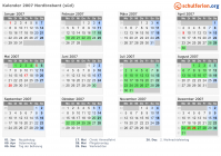 Kalender 2007 mit Ferien und Feiertagen Nordbrabant (süd)