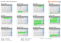 Kalender 2007 mit Ferien und Feiertagen Nordholland