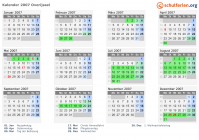 Kalender 2007 mit Ferien und Feiertagen Overijssel
