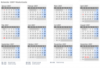 Kalender 2007 mit Ferien und Feiertagen Niederlande